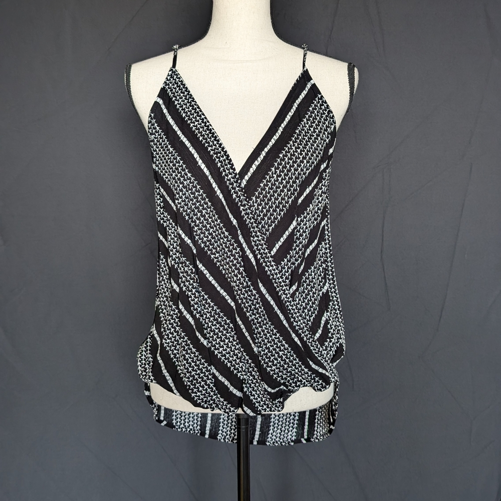 Black & White Striped Wrap Front Cami Top
